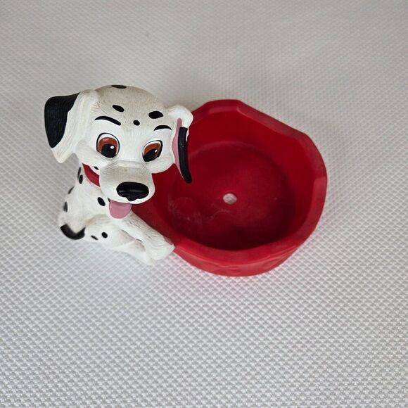 Vintage 90s Dog Bowl Figure Applause Disney 101 Dalmatians Red White Trinket Dis - Picture 3 of 8